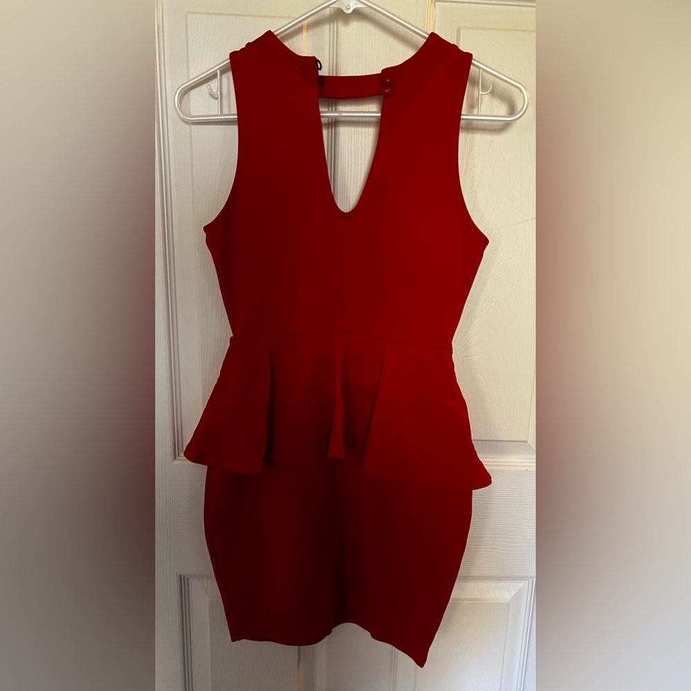 Red Peplum Halter Neck Dress, Size XS